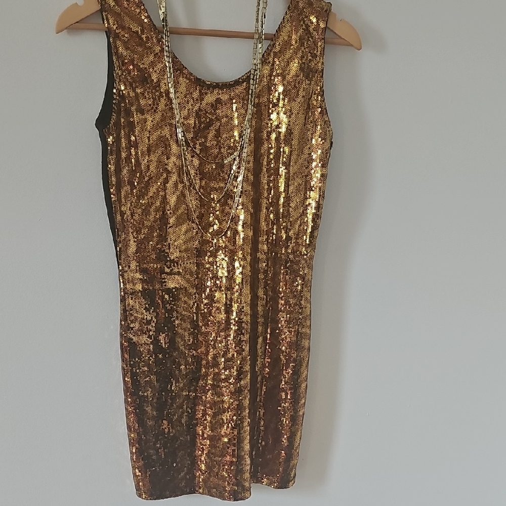 Derek Heart Gold Sequin Sheath Mini Dress
